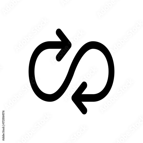 Looping arrow symbol with two arrows pointing in opposite directions in a continuous black line shape