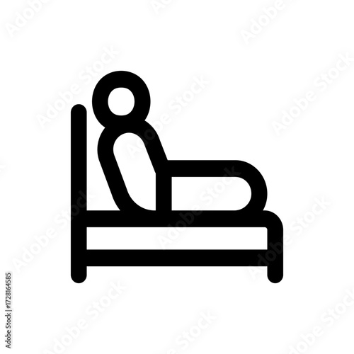 Illustration of a person lying in bed with a pillow and headboard in a simple black outline design style