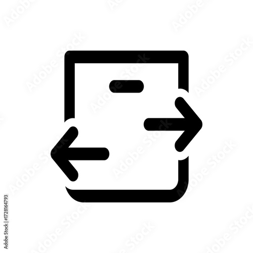 Black icon showing a square with rounded corners and arrows pointing left and right with a dash above it