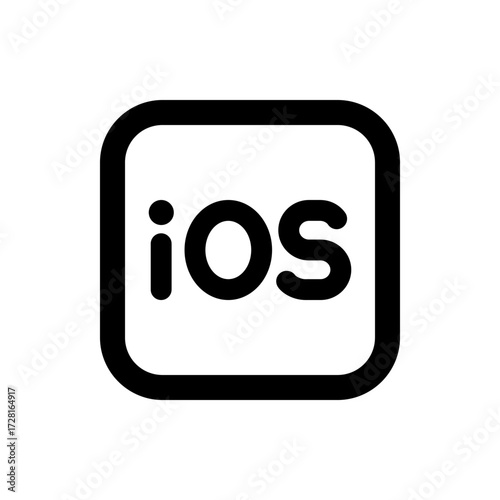 Black ios logo in a rounded square frame depicting apple operating system for mobile devices and technology