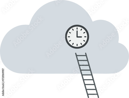 Cloud clock with ladder representing time management and goals.
