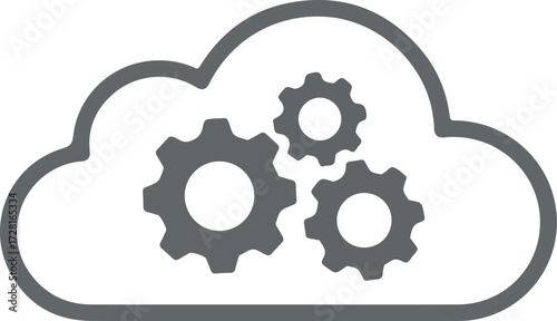 Cloud computing technology with gears representing digital processes and systems.