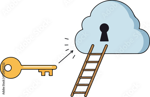 Cloud security access concept with key and ladder for data protection 2.