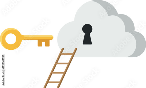 Cloud security concept with key and ladder representing access and protection 1.