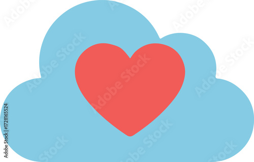 Cloud with a red heart symbolizing love and affection in the sky.