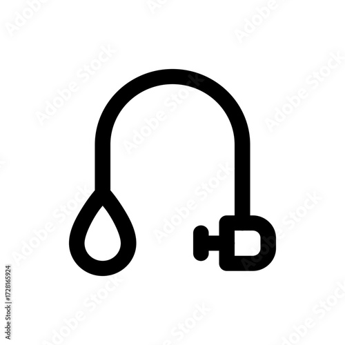 A simple black line drawing of a u shaped object with a teardrop and small rectangle on the ends design