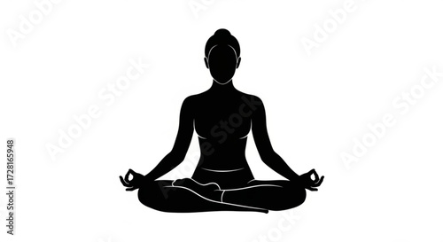 Silhouette of a woman in a lotus position, this image represents relaxation, meditation, and the practice of yoga
