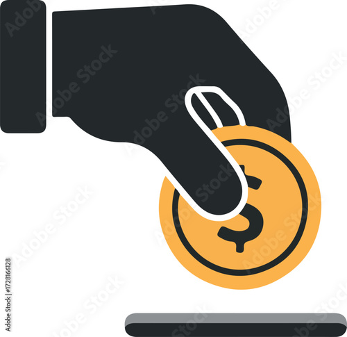 Hand Giving Coin Illustrating Donation Charity Financial Support.