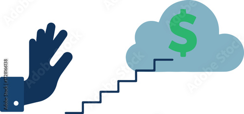 Hand reaching for money cloud financial growth concept.