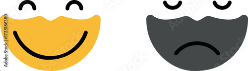 Happy and sad faces representing emotions and feelings of joy and sorrow.