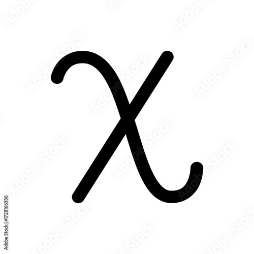 A black line forms the greek letter chi isolated on a white background in a simple and minimalist style