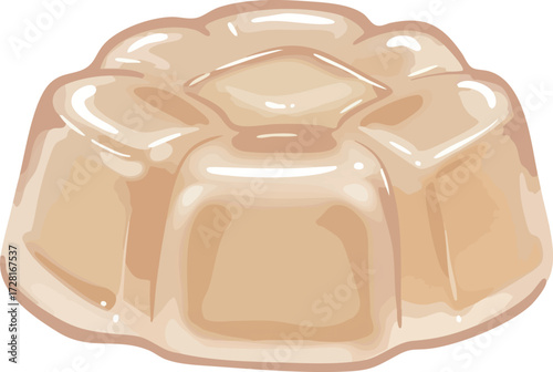 A light beige, flower-shaped, glossy dessert, likely a gelatin or jelly confection.