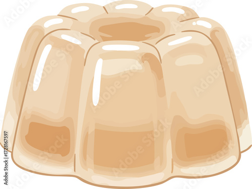 A simple vector illustration of a glossy, off-white gelatin dessert shaped in a classic fluted ring mold.