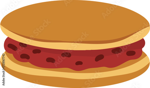 Illustration of Japanese dorayaki sweets, with one cut in half to reveal the sweet red bean paste filling.
