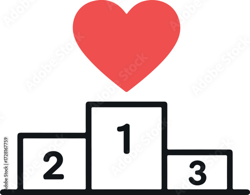 Heart above the podium representing first place and love.