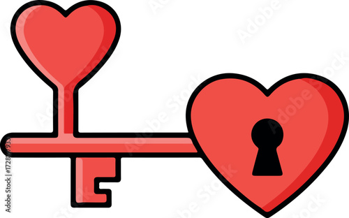 Heart shaped key unlocking love and affection concept.