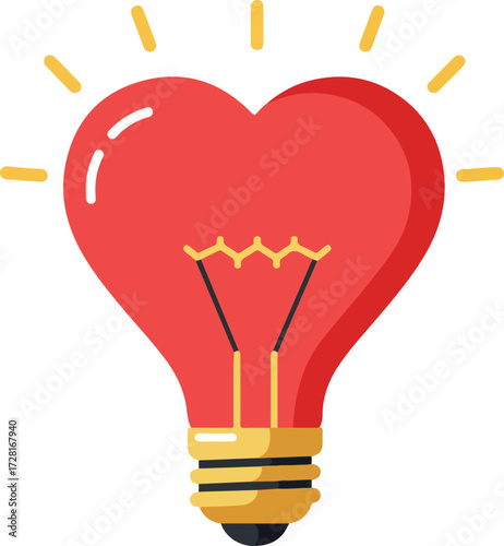 Heart shaped lightbulb representing love and creative ideas for Valentines Day.