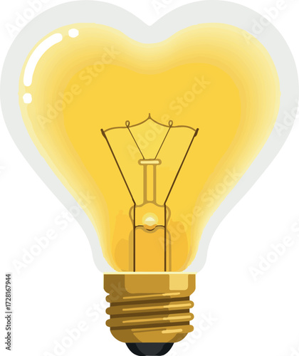 Heart shaped lightbulb representing love and creative ideas for inspiration.