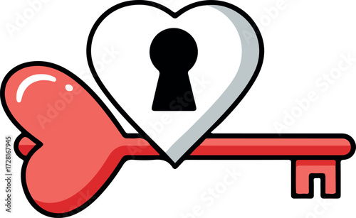 Heart shaped key unlocking love and affection with a romantic design.