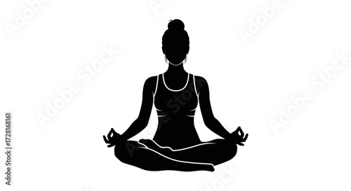 Silhouette of a woman in lotus position, perfect for yoga, meditation, wellness, and mindfulness themed designs