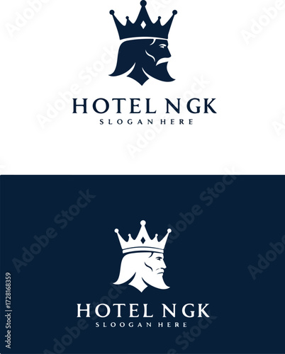 Hotel NGK logo design featuring a regal king with a crown and beard.