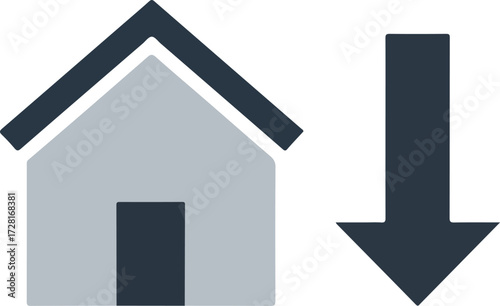 House and downward arrow symbol representing property value decrease.