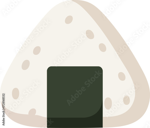 A simple illustration of a triangular onigiri, a Japanese rice ball, with a dark green nori strip.