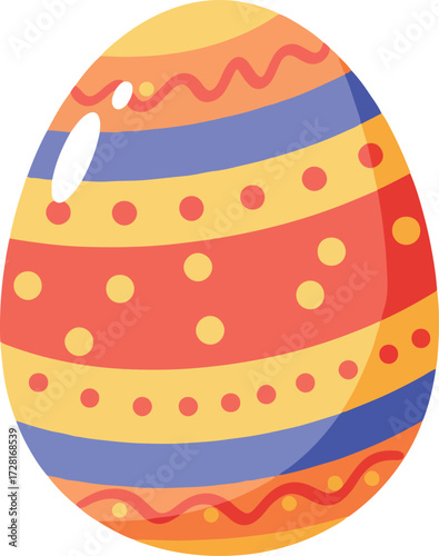 Colorful Easter egg with vibrant stripes and decorative patterns.