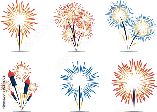 Colorful fireworks display exploding in the night sky celebration.