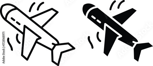 Airplane Turbulence Safety Icon Showing Aircraft Experiencing Severe Shaking and Vector Silhouette..eps