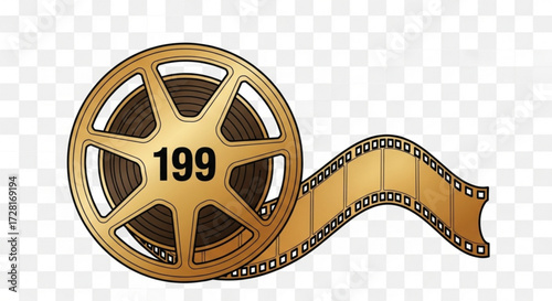 Golden film reel with the number 199 on it, representing a classic movie or a special anniversary
