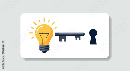 Illuminated lightbulb key unlocking innovative ideas and solutions.