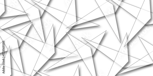 Abstract background with liens and triangles shape on white background. White and golden geometric overlapping rectangle pattern Geometric background soft shadows as patten ..White polygon textured .