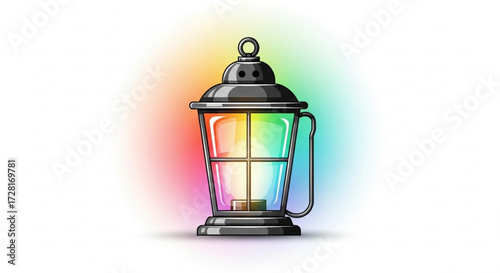 A vibrant lantern glows with a spectrum of colors, casting a cheerful light, its classic design adds a touch of whimsy to any space