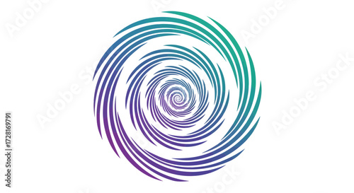 Hypnotic vector graphic showcasing a dynamic gradient spiral pattern, creating an abstract optical illusion of swirling motion with fluid lines and vibrant color transitions