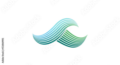 Stylish abstract wave graphic featuring smooth, flowing lines and a serene blue-green gradient, suitable for innovative logos, modern branding, and digital art projects