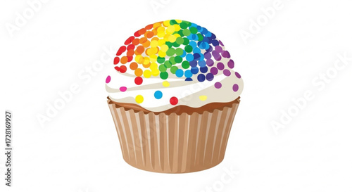 A colorful cupcake adorned with rainbow sprinkles, , offers a sweet treat and a delightful burst of joy for any celebration