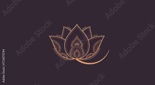 Elegant minimalist lotus flower with intricate mandala pattern in golden hues, a spiritual and harmonious vector illustration perfect for design projects seeking tranquility and beauty