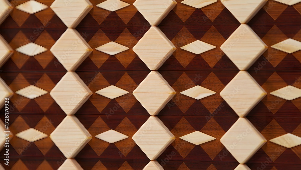 Wooden chess board background with checkered pattern design