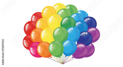 A vibrant bunch of rainbow balloons, a festive decoration, perfect for parties and celebrations, a colorful and joyful display