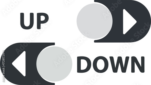 Directional control buttons for up and down navigation with arrows and labels.