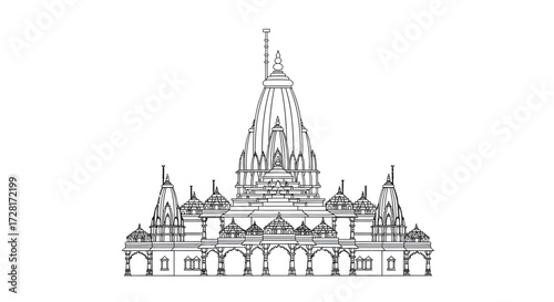 Elegant vector illustration of a traditional temple, showcasing intricate architectural details and cultural heritage in a sleek flat design style on a crisp white background