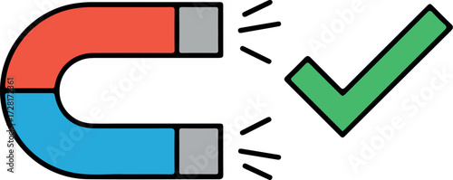 Magnet and checkmark symbol representing attraction and approval.