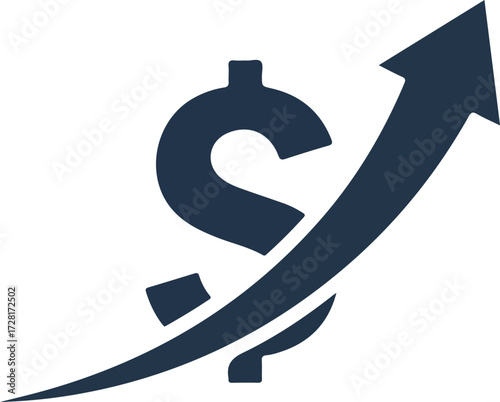 Dollar sign with upward arrow representing financial growth and success.