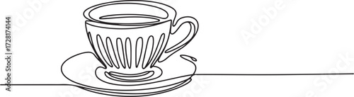 Teacup Continuous One Line Drawing Minimalist Single Line Art Illustration