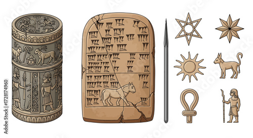 Ancient Mesopotamian Artifacts and Symbols Collection