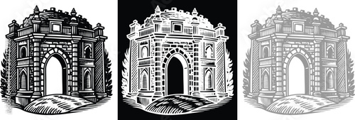 Striking monochrome rendition of an iconic archway creates a bold vintage feel, perfect for adding a touch of class to your project