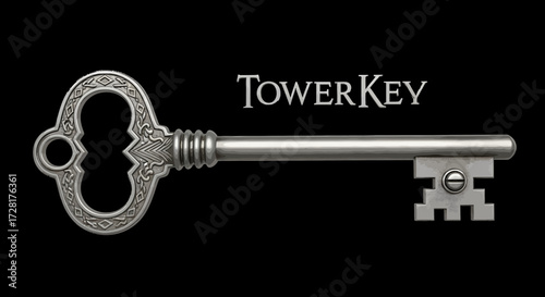 Antique Tower Key, intricate design, symbolizing access and history, historical artifact, ornate metalwork, vintage collectible