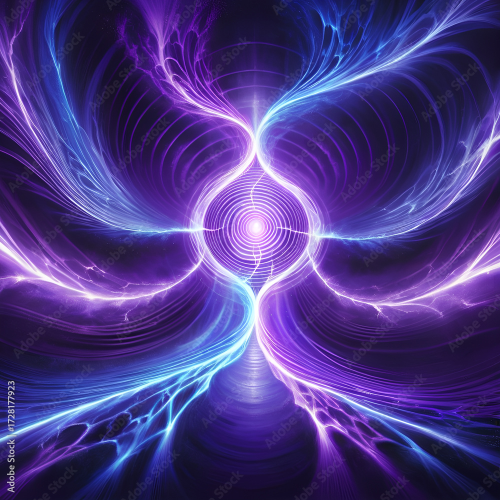 Fototapeta premium Vibrant purple and blue energy vortex with swirling light patterns creates a dynamic, abstract, and futuristic visual effect