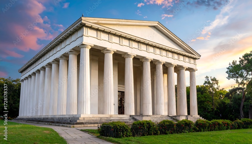 Obraz premium Ancient Greek-style temple at sunset